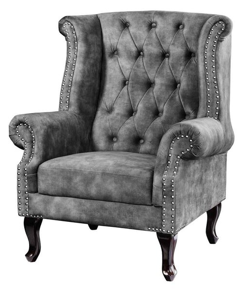 Designové křeslo Chesterfield šedý samet
