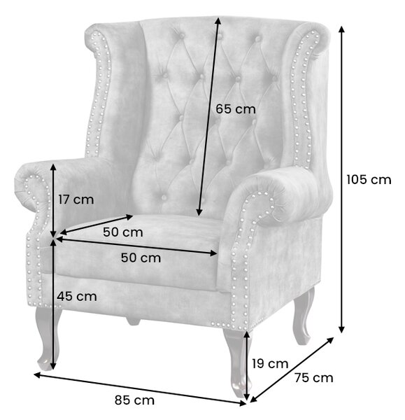 Designové křeslo Chesterfield šedý samet