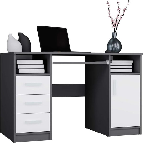 PC stůl se šuplíky a skříňkou BELLUNO - antracit / bílý
