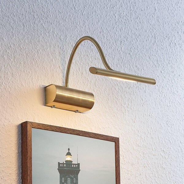 Lindby LED světlo nad obraz Rakel s ramenem, mosaz mat, stmívatelný, Mosaz / zlato, Obývací pokoj / jídelna, kov, Moderní