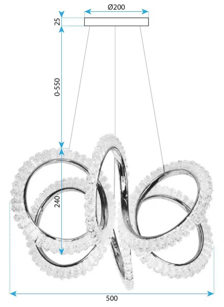 Toolight Toolight, LED závěsné osvětlení 50cm, G037-CP, zlatá lesklá, OSW-06304