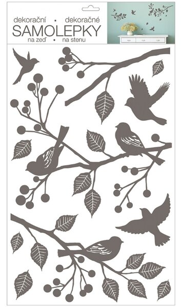 , E-shop24, 32 x 59 cm, Samolepicí dekorace Větve s ptáčky