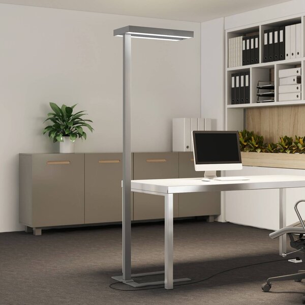 Arcchio Stojací lampa LED Logan Ultra, senzor, stmívatelná, stmívatelný, Hliník / šedá / zinek, Pracovna / kancelář, Hliník, Moderní