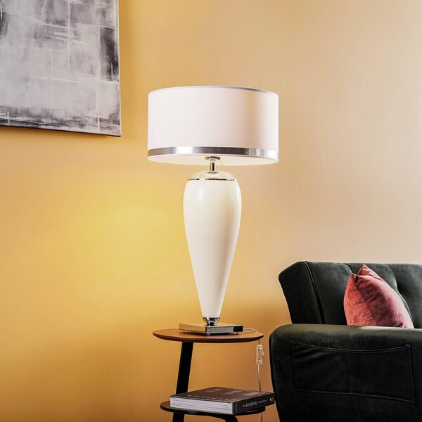 Argon Stolní lampa Lund, bílá/opálová, výška 70 cm, Bílá / opál, Obývací pokoj / jídelna, Textil / tkanina / hedvábí, Moderní