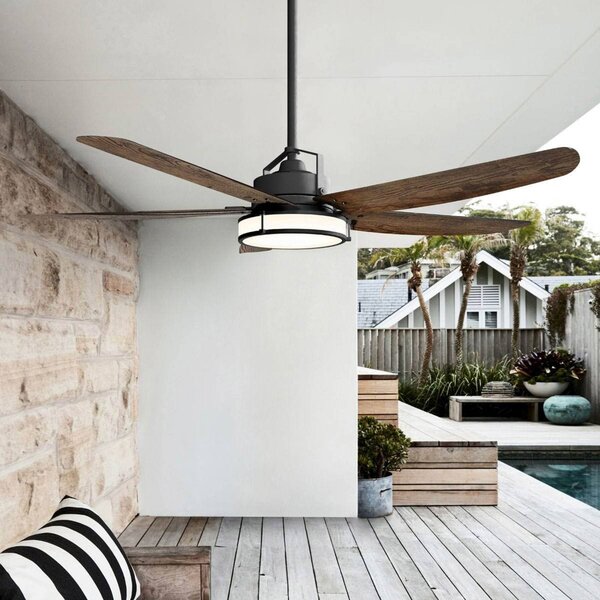 Beacon Lighting Stropní ventilátor s osvětlením Louisville, bronzový, tichý, stmívatelný, Tmavé dřevo, Obývací pokoj / jídelna, Dřevo