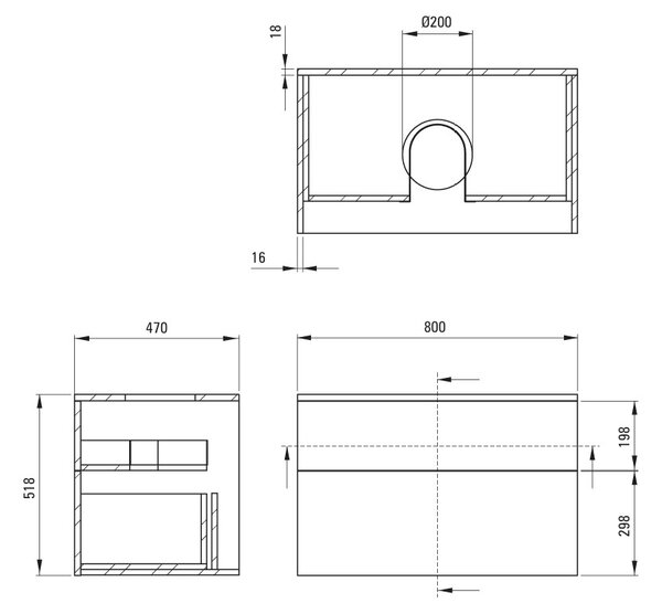 Deante Prizma, závěsná skříňka s pultovou deskou 800x470x520 mm, černá matná, DEA-SDI_NB81