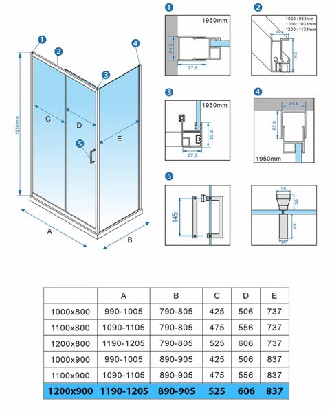 BPS-koupelny Obdélníkový sprchový kout HYD-OK104C 120x90 chrom/transparent + vanička HYD-OSV-ST04C černá