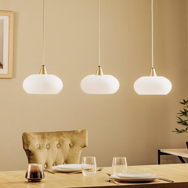 Lucande závěsné svítidlo Sharvil, 3 světla, bílá, sklo, 97 cm, stmívatelný, Bílá / opál, Obývací pokoj / jídelna, Sklo, Design