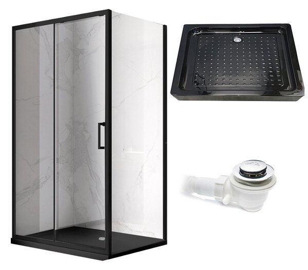 BPS-koupelny Obdélníkový sprchový kout HYD-OK103A 100x80 černý/transparent + vanička HYD-OSV-SXL03C černá