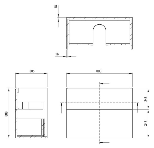 Deante Tubo, závěsná skříňka 800x385x600 mm, černá manta, DEA-STU_NU81