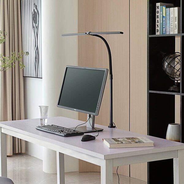 Lindby LED svítidlo Nilay s upínacím držákem, výška 97,5 cm, pro domácí, stmívatelný, Černá, Pracovna / kancelář, kov, Moderní