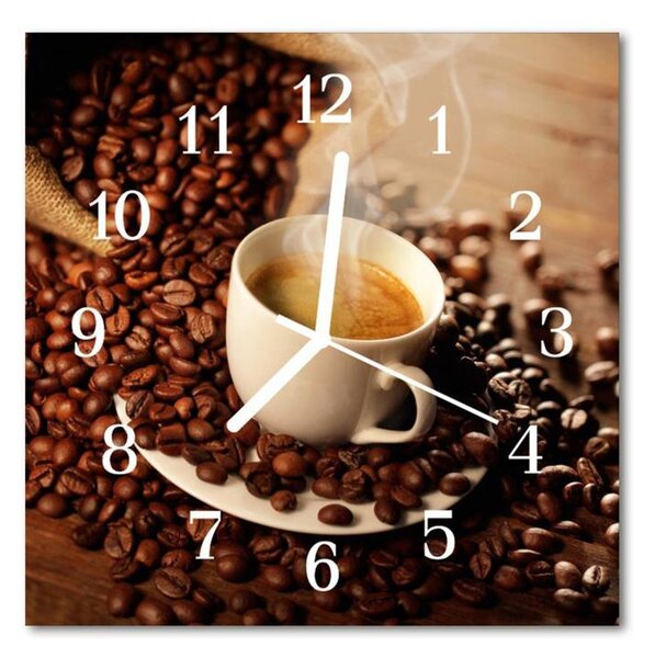 Nástěnné hodiny obrazové na skle - Šálek kávy