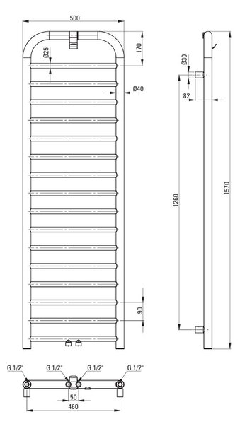 Deante Silia, koupelnový radiátor 500x1570 mm, 586W, černá matná, DEA-AGI_NG51