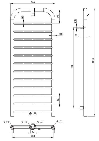 Deante Silia, koupelnový radiátor 500x1210 mm, 458W, zlatá matná, DEA-AGI_RG41