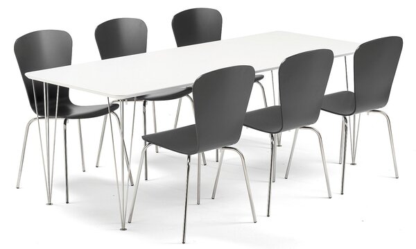 AJ Produkty Jídelní set Zadie + Milla, 1 stůl a 6 černých židlí
