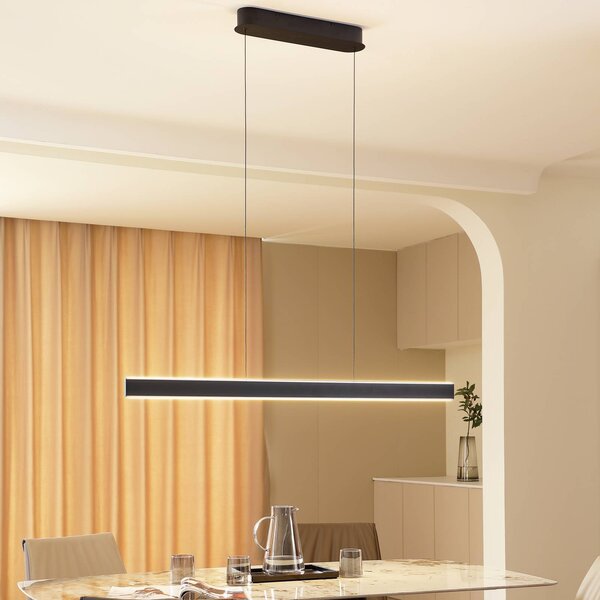Lucande LED závěsné svítidlo Philine, délka 121 cm černé železo, stmívatelný, Černá, Obývací pokoj / jídelna, Moderní