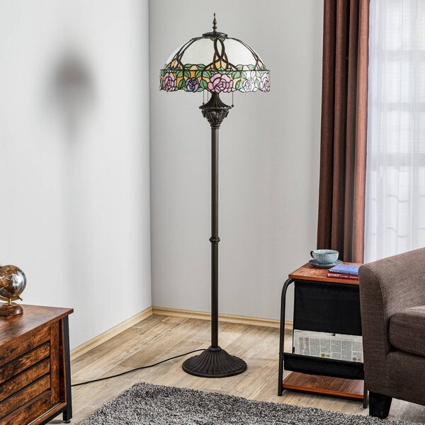 Clayre&Eef Stojací lampa Emily, Tiffany styl, Vícebarevná, Obývací pokoj / jídelna, Sklo, Tiffany