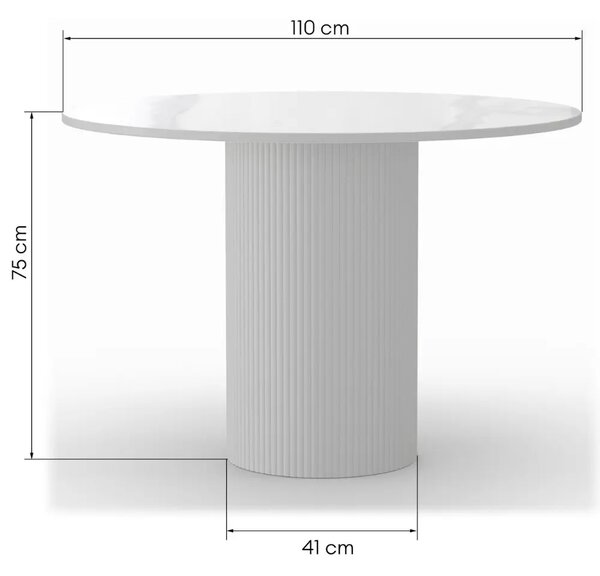 NovaNook Bílý jídelní stůl Malena ⌀110 cm s mramorovým dekorem