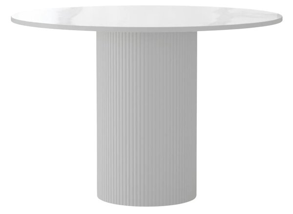 NovaNook Bílý jídelní stůl Malena ⌀110 cm s mramorovým dekorem