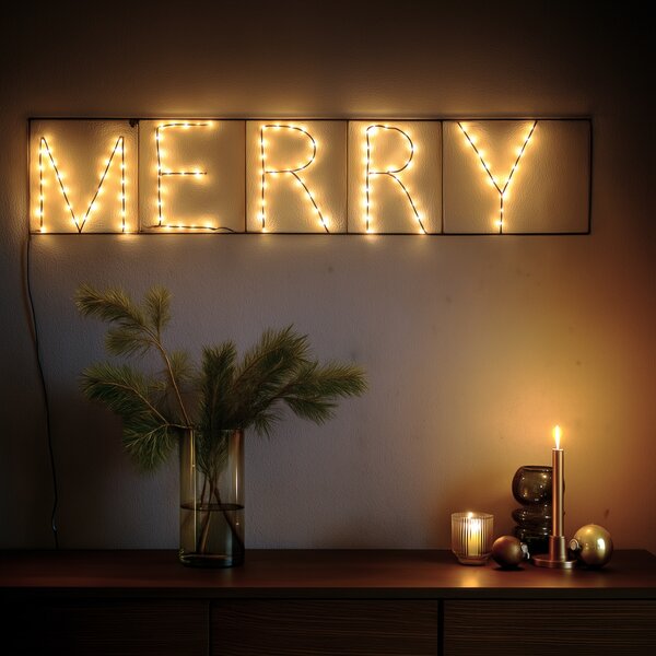 Vánoční nástěnná lampa černá MERRY vč. LED s časovačem IP44 - Yoro