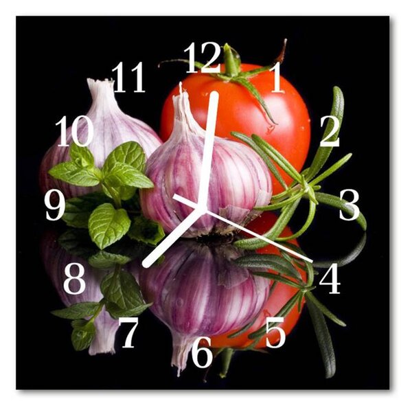 Nástěnné hodiny obrazové na skle - Česnek rajče