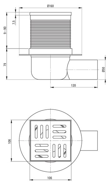 Deante Deante, bodový sprchový žlab se zlatým roštem 105x105mm, zlatá matná, DEA-KOS_R01C