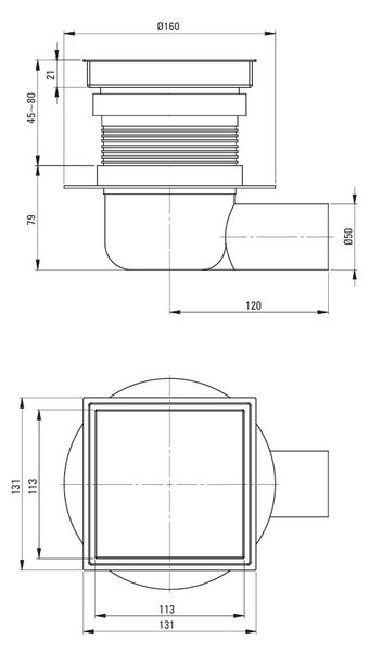 Deante Deante, bodový sprchový žlab s oboustranným roštem 130x130mm, černá matná, DEA-KOS_N01D