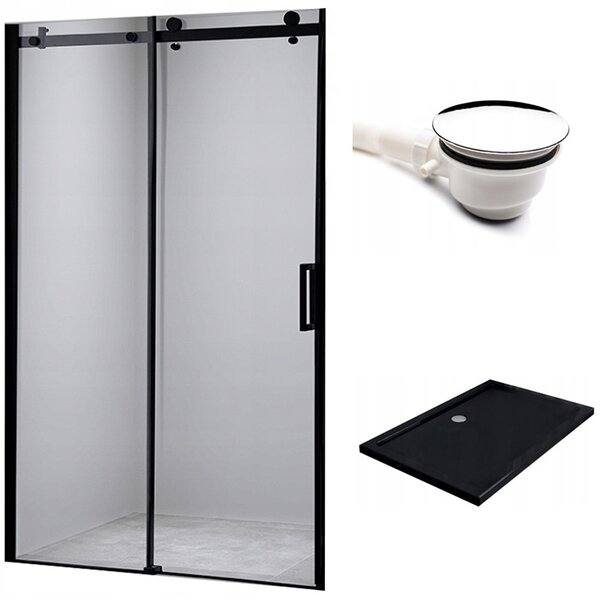 BPS-koupelny Posuvné sprchové dveře HYD-PD03C 110 černé/transparent pro instalaci do niky + vanička HYD-OSV-ST03B 110x80 černá
