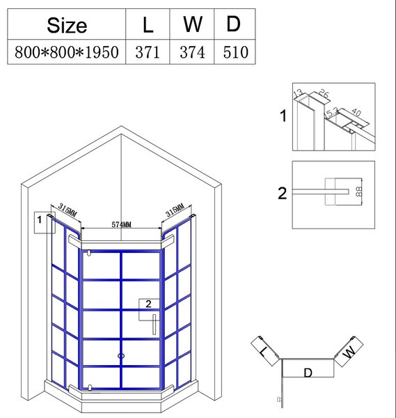 BPS-koupelny Pětiúhelníkový sprchový kout HYD-PK06A 80x80 černá/transparent + vanička HYD-PSV-ST07A bílá