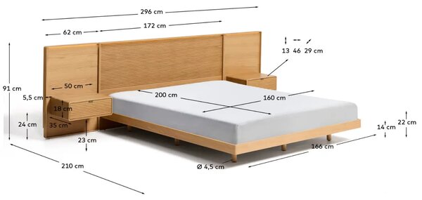 Kave Home Dubová postel Norlen 160 x 200 cm s nočními stolky