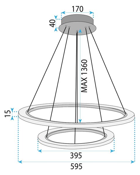 Toolight Toolight, LED závěsné osvětlení 60cm, 38W, 3500lm + dálkové ovládání, LHJ045-CP2, broušená ocel, OSW-50050