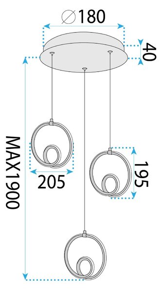 Toolight Toolight, LED závěsné svítidlo 32W, 3000K, 2500lm, LHJ095-3CP, bílá-zlatá lesklá, OSW-50068
