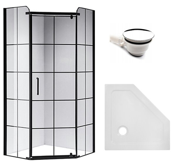 BPS-koupelny Pětiúhelníkový sprchový kout HYD-PK06A 80x80 černá/transparent + vanička HYD-PSV-ST07A bílá