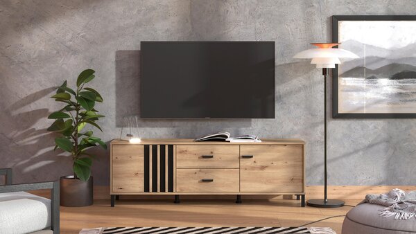 KOMODA POD TELEVIZI, černá, dub artisan, 157/52/40 cm Hom`in - Černé komody