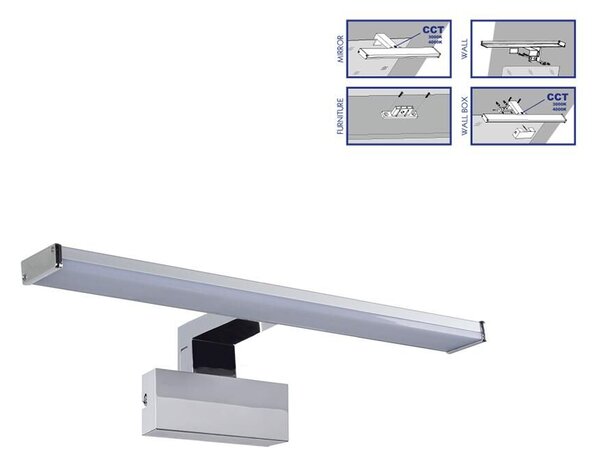 TREMOLO PLUS koupelnové nástěnné svítidlo LED 8W 780lm 3000K/4000K CCT 40cm IP44, chromové