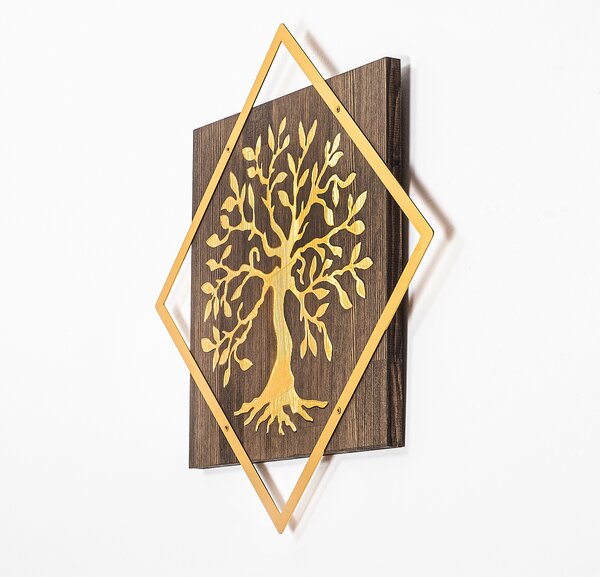 ASIR Nástěnná dekorace TREE dřevo kov zlatá