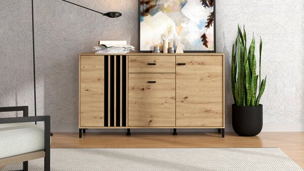 ŠIROKÁ KOMODA, černá, dub artisan, 157/90/40 cm Hom`in - Komody na nožičkách