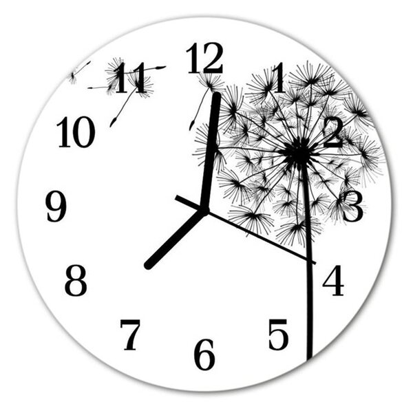 Nástěnné hodiny obrazové na skle - Pampeliška kreslená