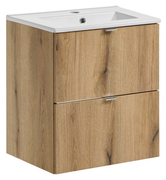 Comad Koupelnová skříňka s keramickým umyvadlem Nova Oak II 50 cm - dekor dubu