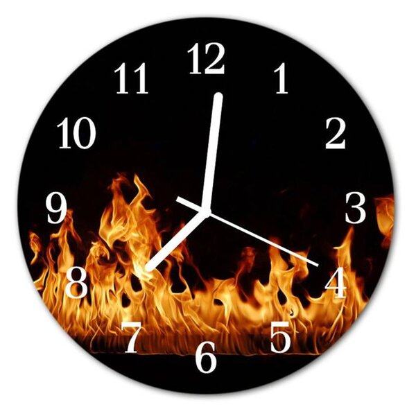 Nástěnné hodiny obrazové na skle - Oheň