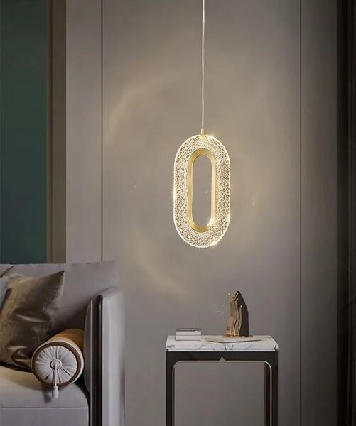 Toolight Toolight, LED křišťálový závěsný lustr, 7W, 500lm, G113-1CP, zlatá, OSW-09708