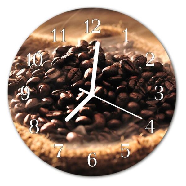 Nástěnné hodiny obrazové na skle - Zrnka kávy