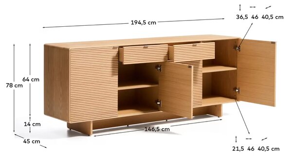 Kave Home Dubová komoda Norlen 195 x 45 cm