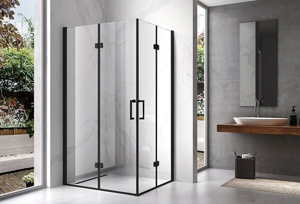 BPS-koupelny Obdélníkový sprchový kout HYD-OK13A 100x90 černý/transparent + vanička HYD-OSV-ST04A černá