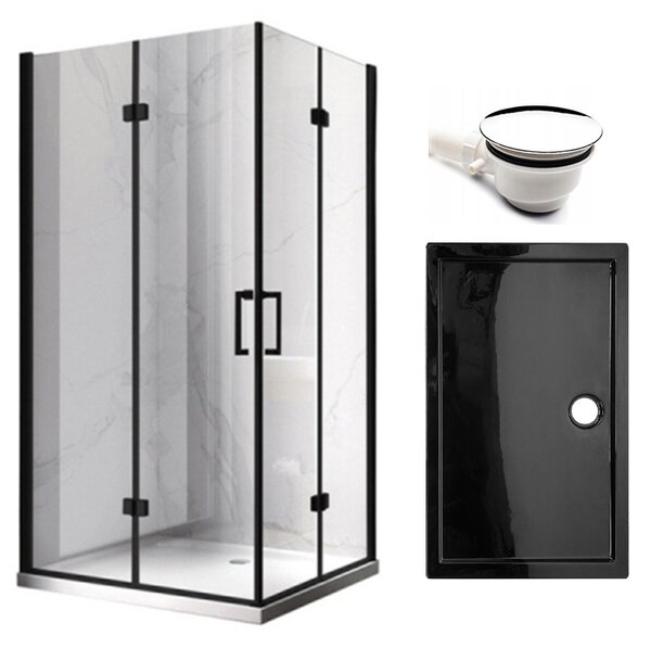 BPS-koupelny Obdélníkový sprchový kout HYD-OK12B 100x80 černý/transparent + vanička HYD-OSV-ST03A černá