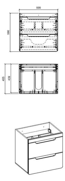 Comad Aruba White skříňka 60x46x59 cm pod umyvadlo závěsná bílá-dub ARUBAWHITE820-60CMFSC
