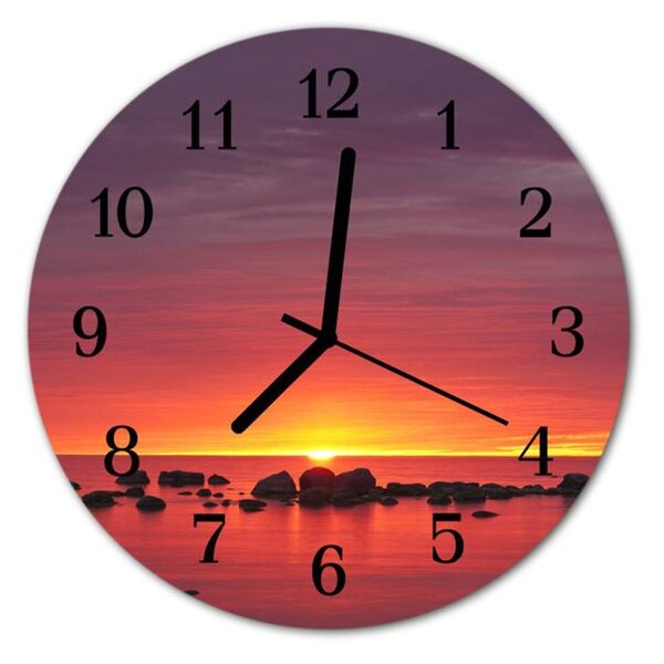 Nástěnné hodiny obrazové na skle - Západ slunce