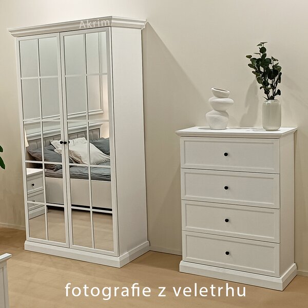 LUCCA b | vitrína W4D2S s policemi a zásuvkami | 114,4 cm | bílá