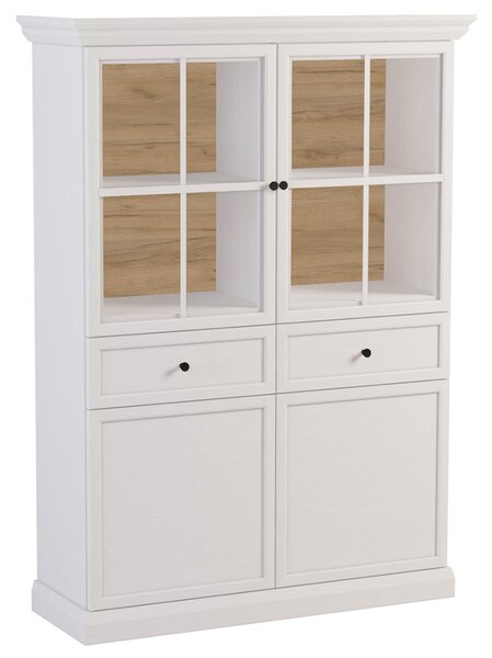 LUCCA b | vitrína W4D2S s policemi a zásuvkami | 114,4 cm | bílá