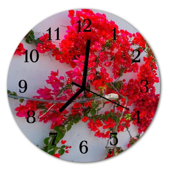 Nástěnné hodiny obrazové na skle - Květy červené